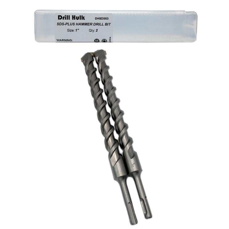 Drill Hulk 1-Inch x 12-Inch Carbide-Tipped SDS-Plus Rotary Hammer Drill Bit for Concrete, Brick, Stone, Pack of 2 - Image 1